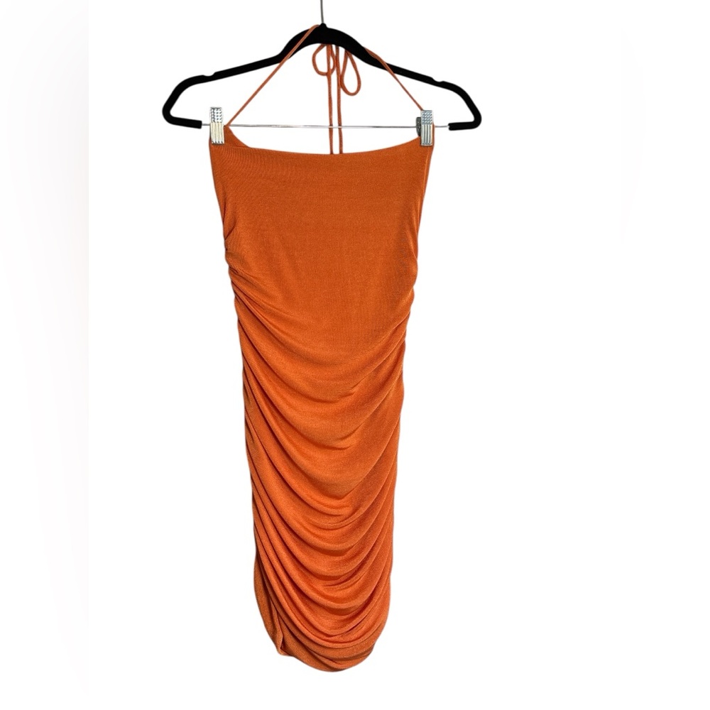 Hello Molly Orange Ruched Halter Top Mini Dress Size Small (US 4) - Picture 4 of 8